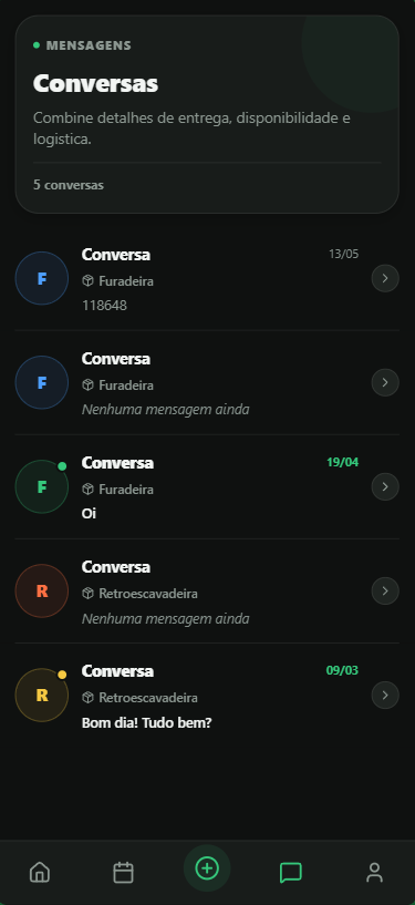 Tela de conversas do LocaMaq