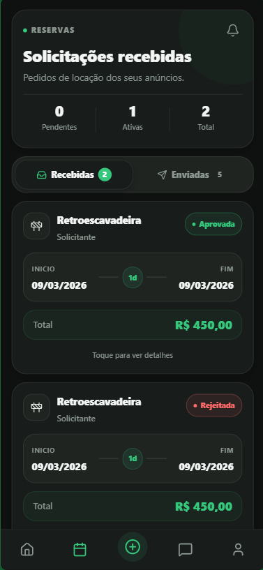 Tela de reservas do LocaMaq